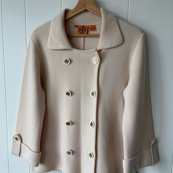 Tory Burch Merino Wool Cream Coat | Size Large - Picture 2 of 12